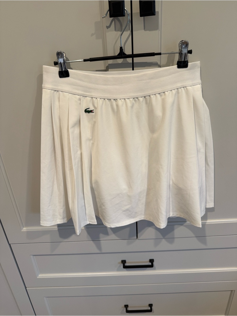 Lacoste White A-Line Pleated Tennis Skirt with Crocodile Logo